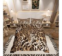 Loussiesd, Set con copripiumino con stampa leopardata, motivo con ghepardo, per ragazzi, ragazze, bambini, copripiumino con motivo animale selvatico, copripiumino in pelliccia di leopardo, misura