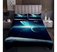 Loussiesd - Set copriletto trapuntato a tema spaziale con stampa universo pianeta per bambini adulti cielo stellato trapuntato ultra morbido per camera singola170X230cm