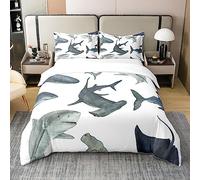 Loussiesd Set copripiumino 100% cotone, motivo squalo, per letto king size, oceano, mare, mare, mare, mondo sottomarino, tema marino, blu