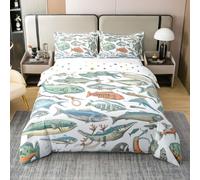 Loussiesd Set copripiumino 100% cotone super king size Marlin pesce spada per ragazzi ragazze pesca e caccia set di biancheria da letto 3 pezzi natura animali marini decorazione camera traspirante