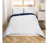 Loussiesd Set copripiumino bianco trapunta in microfibra set biancheria da letto con federe per cuscini, design alla moda con stampa a quadri, chiusura con cerniera nascosta