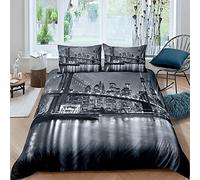 Loussiesd Set Copripiumino Brooklyn Bridge per Bambini, New York City, Nero e Bianco, 3 Pezzi