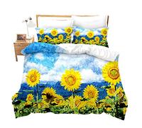 Loussiesd - Set copripiumino con girasole, per letto singolo, matrimoniale, king e super king size, motivo floreale floreale, con federa per cuscino e cerniera, in morbida microfibra con stampa 3D,