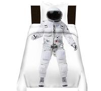 Loussiesd Set copripiumino con motivo astronauta per letto doppio spazio stampato letto con motivo astronauta e spazio esterno decorativo 3 pezzi con lacci a cerniera