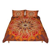 Loussiesd Set copripiumino con motivo mandala per letto king, stile bohémien, motivo floreale etnico 3D, lussuoso, con stampa esotica, arancione, con 2 federe per cuscino, in microfibra, con cerniera