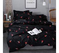 Loussiesd Set copripiumino con stampa funghi, king size, 3 pezzi, nero/rosso, tema naturale, copripiumino con 2 federe, ultra morbido, leggero, traspirante, copriletto, con cerniera