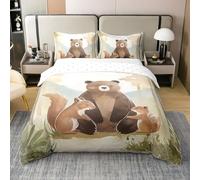 Loussiesd Set copripiumino in 100% cotone con motivo orso, scoiattolo, per bambini, ragazzi, ragazze, adolescenti, animali selvatici, safari, natura, fauna selvatica
