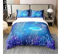Loussiesd Set copripiumino in 100% cotone, motivo: meduse, per letto super king size, oceano, mare, creatura subacquea e mondo sottomarino, set di biancheria da letto per camera da letto, vita marina,