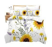 Loussiesd Set copripiumino king size con stampa 3D con motivo a girasole, set di biancheria da letto king size, con 2 federe in microfibra, ultra morbida, 3 rami floreali