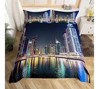 Loussiesd Set copripiumino New York City, stile America, per letto matrimoniale, set di biancheria da letto con vista sulla città, con 2 federe, in microfibra morbida, con cerniera decorativa