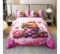 Loussiesd Set copripiumino per bambini e bambine, per San Valentino, 100% cotone, con motivo a cuori, per ragazzi e ragazze, romantico, per adolescenti (senza piumino)