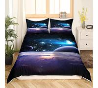 Loussiesd Set copripiumino per letto singolo,matrimoniale,con di razzo spaziale,con stelle,copripiumino con federe e cerniera,in microfibra,con chiusura a cerniera