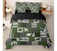 Loussiesd Set copripiumino singolo 7 pezzi Wild Western Animal Hunting Bedding set rustico capanna fattoria patchwork country lodge letto in una borsa con copripiumino, lenzuola, federe, federe