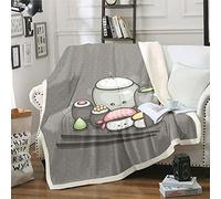 Loussiesd Set Copripiumino Stile Giapponese a Tema Sherpa, Coperta in Pile Kawaii con Sushi, Coperta in Pile di Cartone Animato per Letto, Divano, Camera da Letto, Decorazione a Reticolo, Coperta