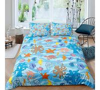 Loussiesd - Set copripiumino subacqueo con creature oceaniche, set di biancheria da letto per bambini, bambine, acquario, animali e pesci di polpo marini colorati per letto singolo, 1 con 1 federa