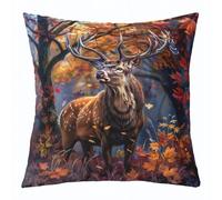 Loussiesd Set di 1 federa per cuscino rustica con cervo autunnale e foglia d'acero, per divano e letto, per bambini e ragazzi, motivo: capanna Brwon, con animali selvatici occidentali, 40,6 x 40,6 cm