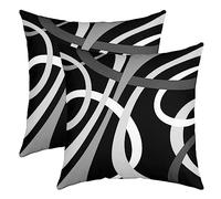 Loussiesd Set di 2 federe per cuscini a righe geometriche, 50 x 50 cm, morbide e moderne in arte astratta, colore: nero, bianco, grigio, linea a righe decorative per divano e sedia