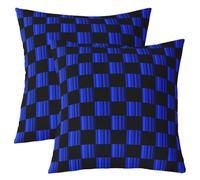 Loussiesd Set di 2 federe per cuscini a scacchi, motivo astratto ombre, moderne, geometriche, blu, nere, graziose, per interni ed esterni, super morbide, 50 x 50 cm