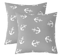 Loussiesd Set di 2 federe per cuscini con ancora grigie, 50 x 50 cm, morbide, per bambini, ragazzi, ragazze, adolescenti, decorazione per la stanza a tema pirata, mare, oceano, onde, blu navy