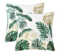Loussiesd Set di 2 federe per cuscini con foglie di palma, 55 x 55 cm, motivo botanico tropicale, per ragazzi e ragazze, motivo natura estiva, decorazione per la casa