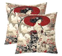 Loussiesd Set di 2 federe per cuscini con geishe giapponesi, 50 x 50 cm, per bambini, ragazzi, ragazze, adolescenti, onde dell'oceano, decorazione per la casa
