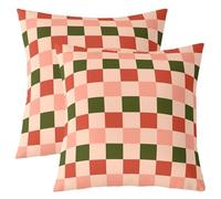 Loussiesd Set di 2 federe per cuscini con motivo geometrico a scacchi, rosa, verde, rosso, a quadretti, stile moderno, per divano, decorazione, 40 x 40 cm