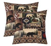 Loussiesd Set di 2 federe per cuscini con orso, 40 x 40 cm, decorative, rustiche, per divano, letto, natura, fauna selvatica, orso, decorazione per la casa