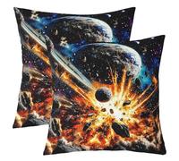 Loussiesd Set di 2 federe per cuscini con sistema solare per bambini, 50 x 50 cm, motivo galassia, per ragazzi e ragazze, universo, pianeti, motivo spazio, cielo esterno, per esterni