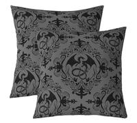 Loussiesd Set di 2 federe per cuscini damascate con drago nero, decorative, in jacquard, per divano, letto, vintage, damascato, floreale, decorazione per la casa, 45 x 45 cm