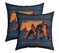 Loussiesd Set di 2 federe per cuscini decorativi a forma di orso per divano letto, cuscino decorativo per cabina rustica, campagna, natura, orso, blu, camper, fattoria, non inclusi 40 x 40 cm