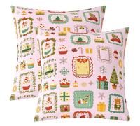 Loussiesd Set di 2 federe per cuscini decorativi natalizi, 50 x 50 cm | Federa per cuscino a forma di albero di Natale, per divano e divano, rosa, decorazione per camera da letto di bambini e