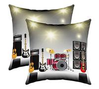 Loussiesd Set di 2 federe per cuscini decorativi per divano letto Cool Rock Music per cuscini decorativi per strumenti musicali Hip Hop rosso nero glitter inserti non inclusi 30 x 40 cm