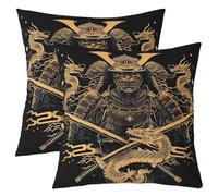 Loussiesd Set di 2 federe per cuscini in stile samurai, per divano, letto, divano, stile giapponese, per bambini, ragazzi e ragazze, motivo drago vintage, nero e oro, 40 x 40 cm