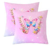 Loussiesd Set di 2 federe per cuscino con farfalla W per ragazze e ragazzi, 50 x 50 cm, decorazione floreale con farfalla, arcobaleno, decorazione per la stanza, personalizzata, per interni ed esterni