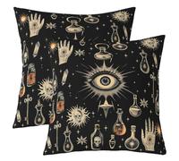 Loussiesd Set di 2 federe per cuscino con teschio gotico, 40 x 40 cm | Federa decorativa per cuscino con bottiglia di palma con occhio di palma, per Halloween, per divano, letto