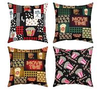 Loussiesd Set di 4 federe decorative per cuscini per divano e letto, motivo: cinema, decorazione per il cinema, cuscini decorativi per home theater, inserti non inclusi, 45,7 x 45,7 cm
