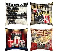 Loussiesd Set di 4 federe per cuscini da 40 x 40 cm, morbide, decorazione per il cinema, per divano, divano, popcorn, cinema, per casa, teatro e esterni