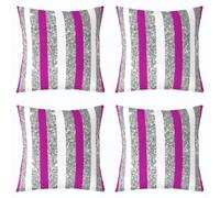 Loussiesd Set di 4 federe per cuscini da 45 x 45 cm, motivo a righe, con glitter, geometriche, per interni ed esterni, moderne, a righe, super morbide