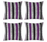Loussiesd Set di 4 federe per cuscini da 50 x 50 cm, motivo a righe, con glitter, geometriche, per interni ed esterni, moderne, a righe, super morbide