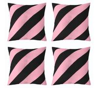 Loussiesd Set di 4 federe per cuscini geometriche rosa e nere, 40 x 40 cm, moderne a righe, per interni ed esterni, super morbide