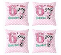 Loussiesd Set di 4 federe per cuscini rosa con fiocco 6 sette federe per cuscini da 50 x 50 cm, motivo a scacchi, con stampa leopardata, per divano, per bambini, ragazzi e ragazze, decorazione per la