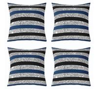 Loussiesd Set di 4 federe per cuscino blu navy e nero, 50 x 50 cm, motivo a righe, con glitter, geometriche, per interni ed esterni, arte moderna a righe, super morbide