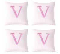Loussiesd Set di 4 federe per cuscino con lettera dell'alfabeto a V, 50 x | Federa per cuscino quadrata a righe geometriche, moderna a righe, per divano, camera da letto, decorazione
