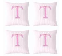 Loussiesd Set di 4 federe per cuscino con lettera dell'alfabeto rosa, 50 x | Federa per cuscino a righe geometriche, per divano, divano, moderna, a righe, decorazione per la camera da letto di bambini
