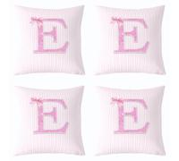 Loussiesd Set di 4 federe per cuscino con lettere dell'alfabeto E, 50 x 50 | Federa per cuscino a righe, decorazione geometrica, moderna, arte a righe, per interni ed esterni, super morbida