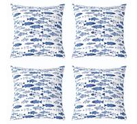 Loussiesd Set di 4 federe per cuscino con pesci costieri, 50 x 50 cm | Federa per cuscino con motivo oceano marino, decorazione per interni ed esterni, super morbida