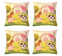 Loussiesd Set di 4 federe per cuscino, motivo: maialino, cavallo, pollo, 40 | Federa per cuscino rustica con animali della fattoria, divertente, a tema country, per interni ed esterni, super morbide