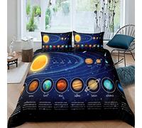 Loussiesd Set di biancheria da letto 3 pezzi, con stampa solare e pianeti, tema universo, astronomia, per bambini, per letto matrimoniale