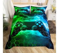 Loussiesd Set di biancheria da letto a nido d'ape per bambini king size, 2 pezzi, con copripiumino verde con gamepad, decorazione per la stanza, verde, 3 pezzi
