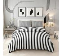 Loussiesd Set di biancheria da letto a righe per letto matrimoniale ragazzi ragazze linea verticale traspirante morbida texture copriletto 3 pezzi decorazione camera da letto microfibra chiusura con
